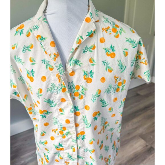 Uniqlo Oranges All-Over Print Short Sleeve Button Up Blouse - Picture 3 of 9